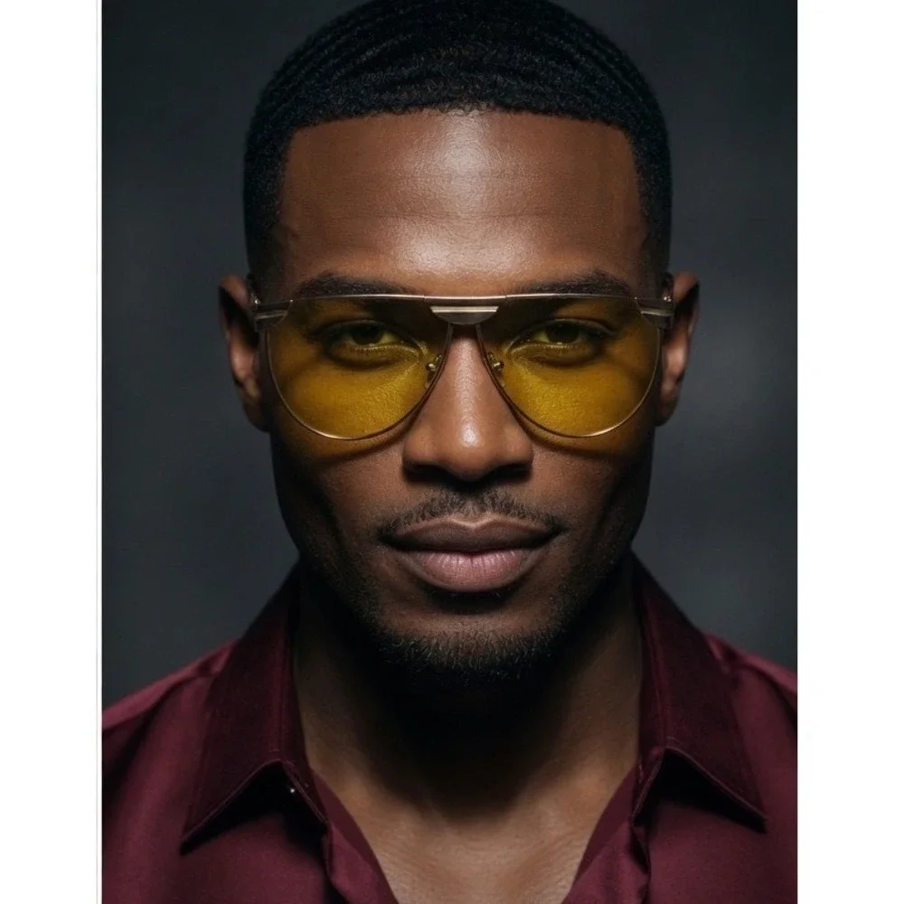 Mens Gold Sunglasses Yellow Tinted Lens Flat Top Metal Frame Shades Hip Hop 2026
